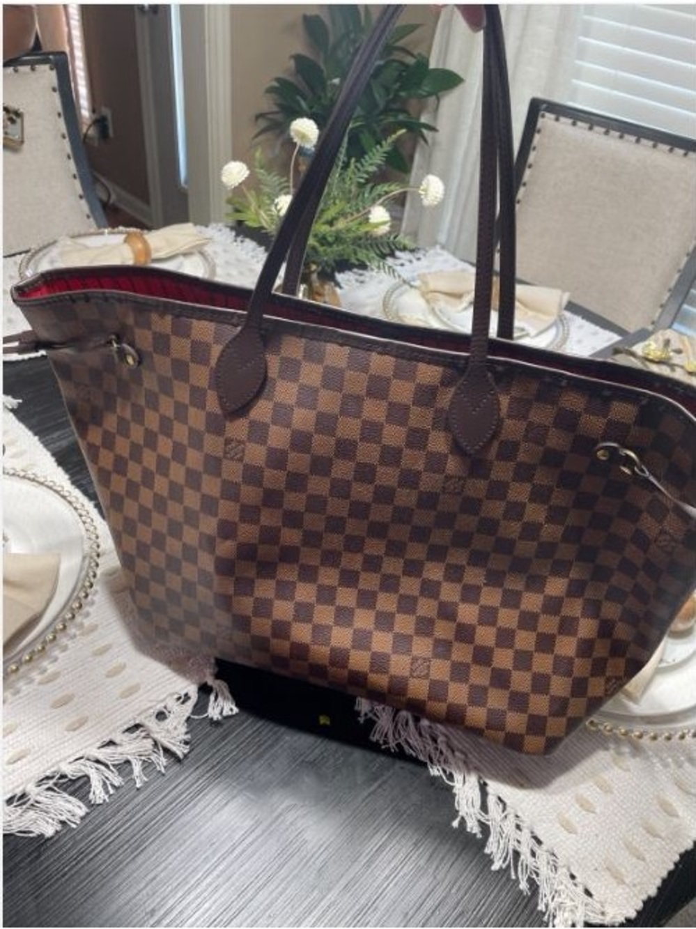 Louis Vuitton Brown Checkered Tote Bag - Picture 4 of 6